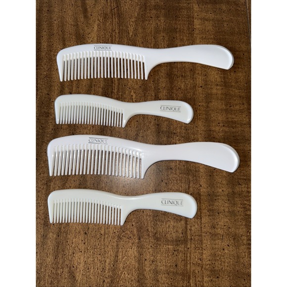 Clinique White Hair Combs Wide Tooth Hard Plastic Handle Detangling Lot Of 4 VTG